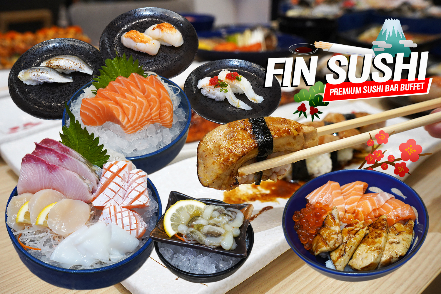 กินอาหารญี่ปุ่นแบบบุฟเฟ่ต์ วัตถุดิบพรีเมี่ยม 299+, 539+, 919+ บาท @FIN SUSHI จัดเต็มตัวท็อปเลยครับ ของดีๆ ทั้งนั้น…